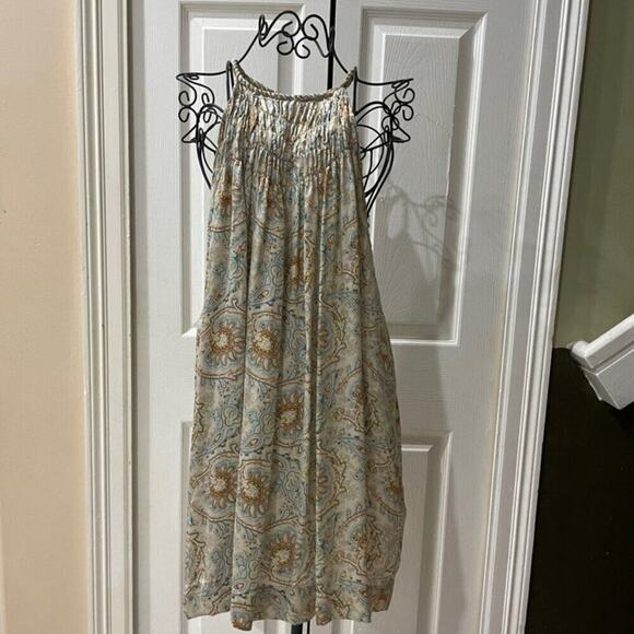 ZARA MINI DRESS TUNIC 100% SILK SMOCKED NECK HALTED PAISLEY ICONIC CHIC SZ M - Picture 16 of 16